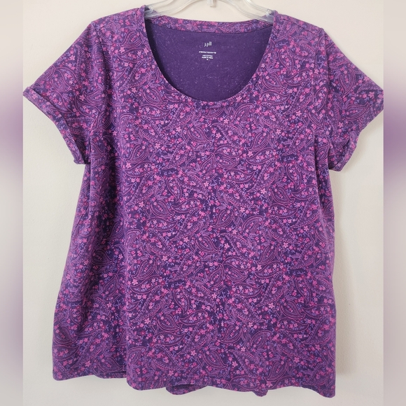 J. Jill Purple Paisley Scoop Neck Short Sleeve Cotton Top - Picture 5 of 5